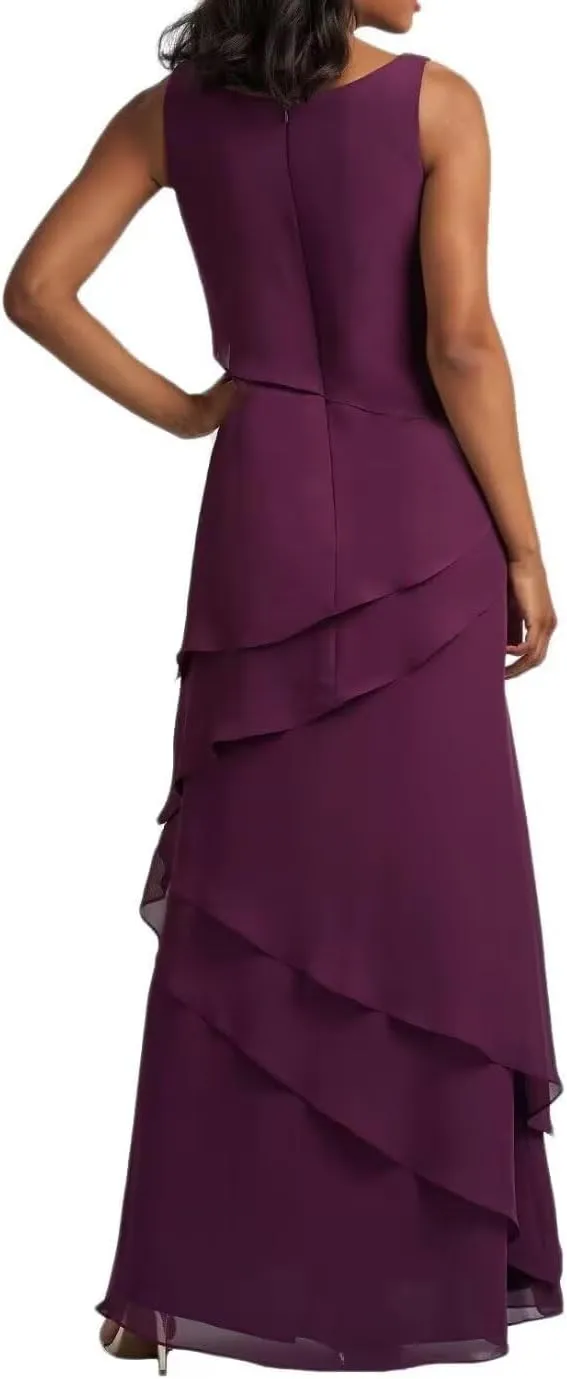 2 Pieces Mother of Bride Dresses with Jacket for Wedding Long Sleeve Chiffon Formal Evening Gowns for Women PG033