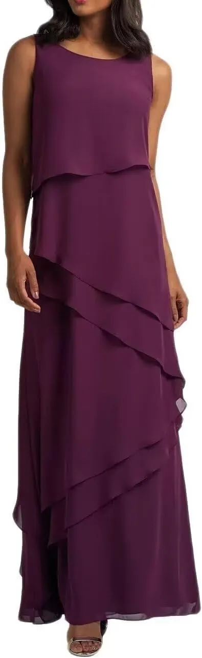 2 Pieces Mother of Bride Dresses with Jacket for Wedding Long Sleeve Chiffon Formal Evening Gowns for Women PG033