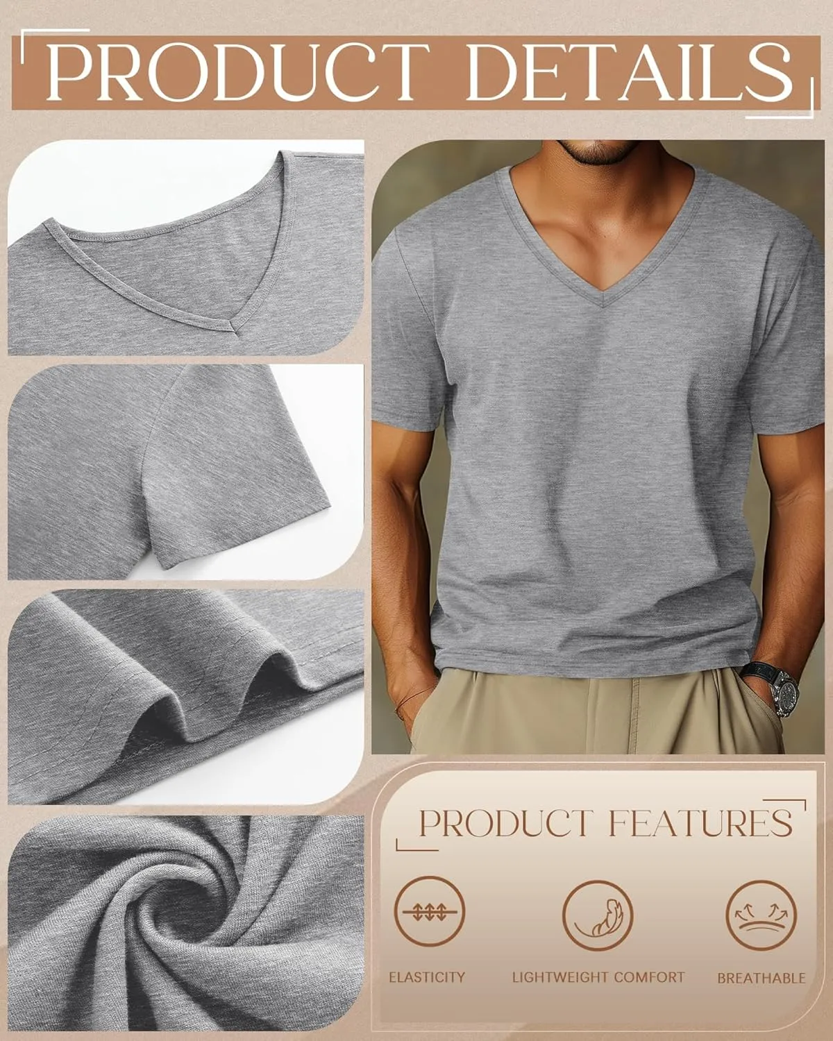 3 Pack Big and Tall Cotton Shirts for Men M-7XL Soft V Neck Shirt Plus Size Short Sleeve Tee Undershirt Casual Tops