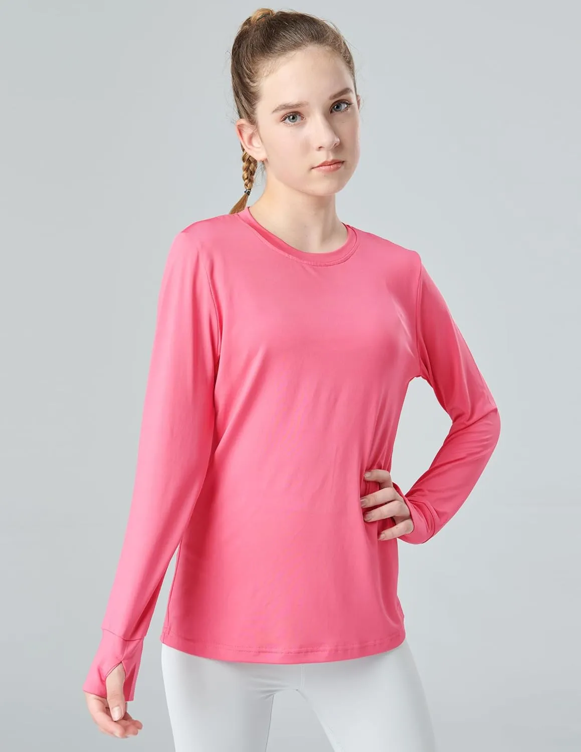 3 Pack Youth Girls Long Sleeve Shirts Active Dry Fit Athletic Performance Clothes Kids Teens Tees with Thumbholes
