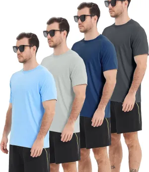 4 Pack Mens Rash Guard UPF 50  Short Sleeve Swim Shirt UV Sun Protection SPF Quick Dry Water Fishing Shirts