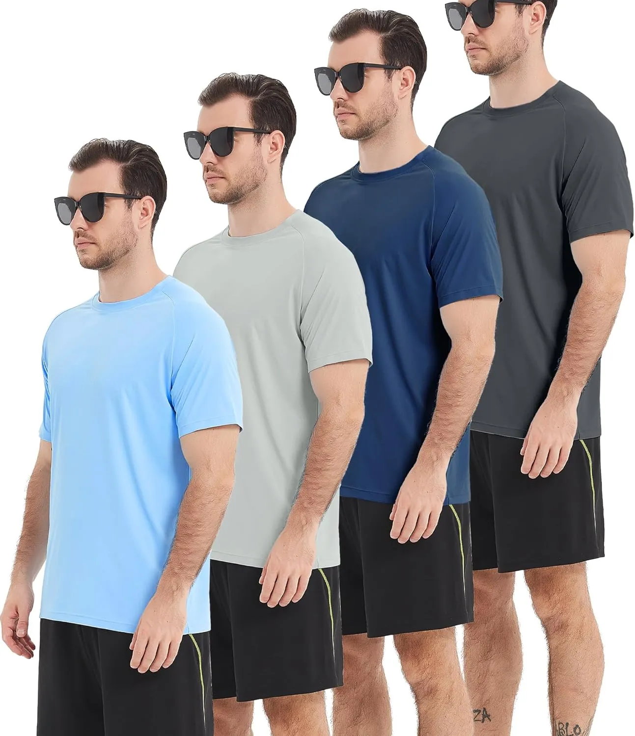4 Pack Mens Rash Guard UPF 50  Short Sleeve Swim Shirt UV Sun Protection SPF Quick Dry Water Fishing Shirts