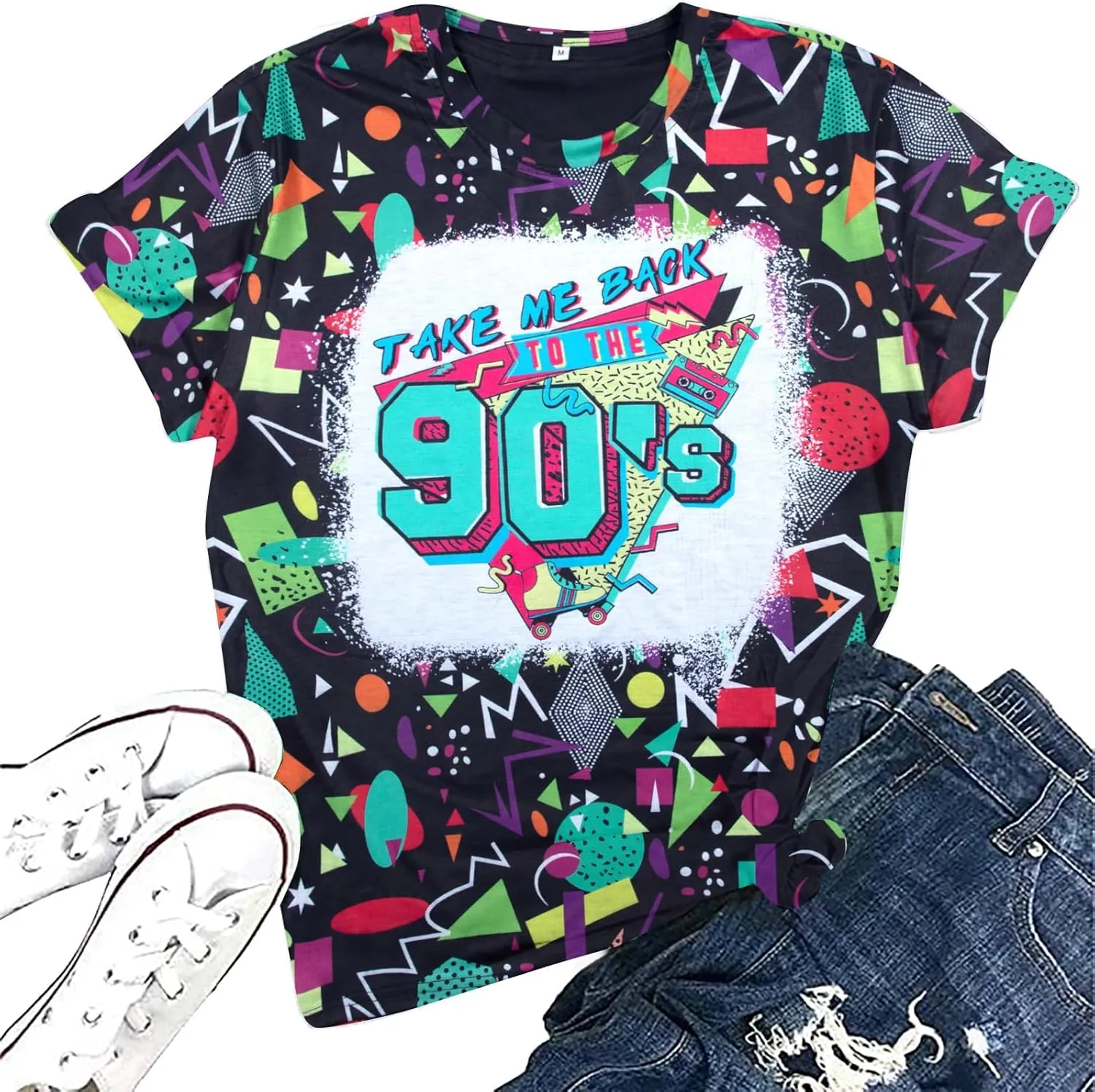 90s Outfit for Women Take Me Back to The 90's Shirt Vintage Neon Crew Neck Tops Tee for Birthday Party Gift