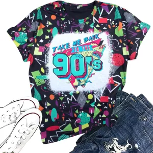 90s Outfit for Women Take Me Back to The 90's Shirt Vintage Neon Crew Neck Tops Tee for Birthday Party Gift