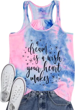A Dream is A Wish Your Heart Makes Tank Tops Women Summer Funny Letter Print Casual Sleeveless Tank Tops