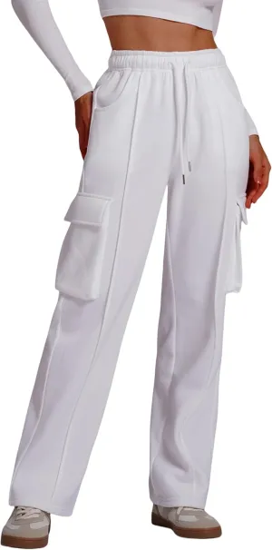 ABOCIW Women's Fleece Lined Wide Leg Sweatpants Elastic High Waisted Baggy Athletic Joggers Pants with Pockets