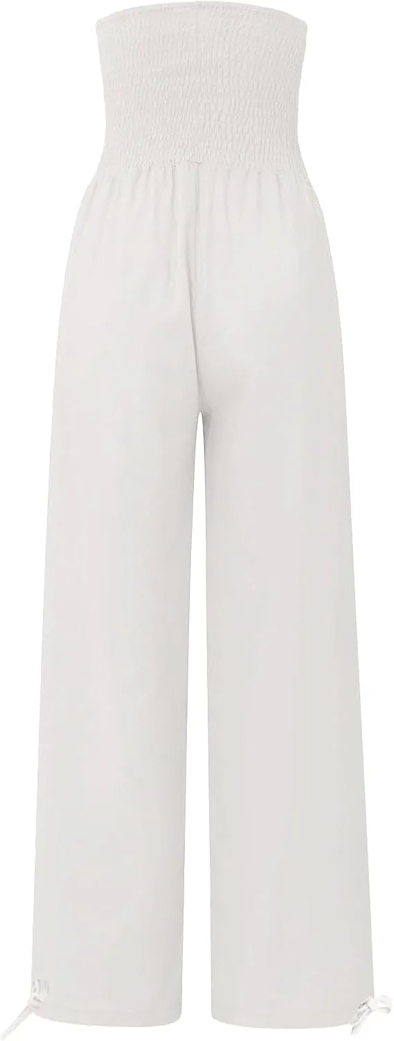 ADHOWBEW Linen Pants Womens Trendy Relaxed Fit Spring 2025 Comfy Work Dressy Elastic Waist Flowy Vacation Casual Trousers