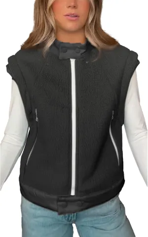 Ainangua Women Fuzzy Moto Fleece Vest Oversized Zip Up Sleeveless Sherpa Jacket Lightweight Warm Vest Top Outerwear