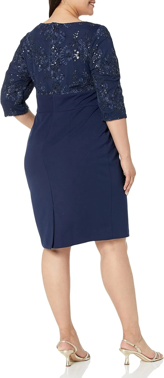 Alex Evenings Women's Plus-Size Midi Length V-Neck Shift Dress with Sleeves
