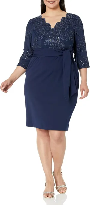Alex Evenings Women's Plus-Size Midi Length V-Neck Shift Dress with Sleeves