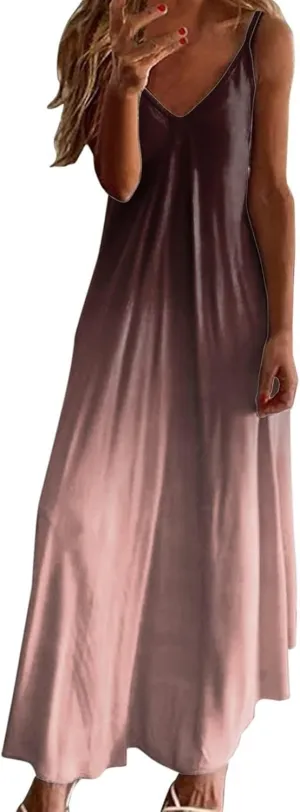 Aniywn Summer Dresses for Women 2025 Vacation Floral Slip Dress Boho Maxi Sleeveless Dress Casual V Neck Beach Sundresses