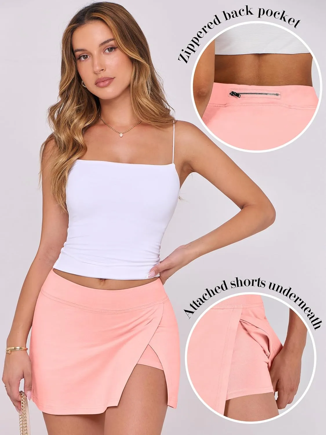 ANRABESS Women's Mini Skirt Skorts 2025 Summer Casual High Waisted Zip Back Inner Short Slit Bodycon Pencil Skirts