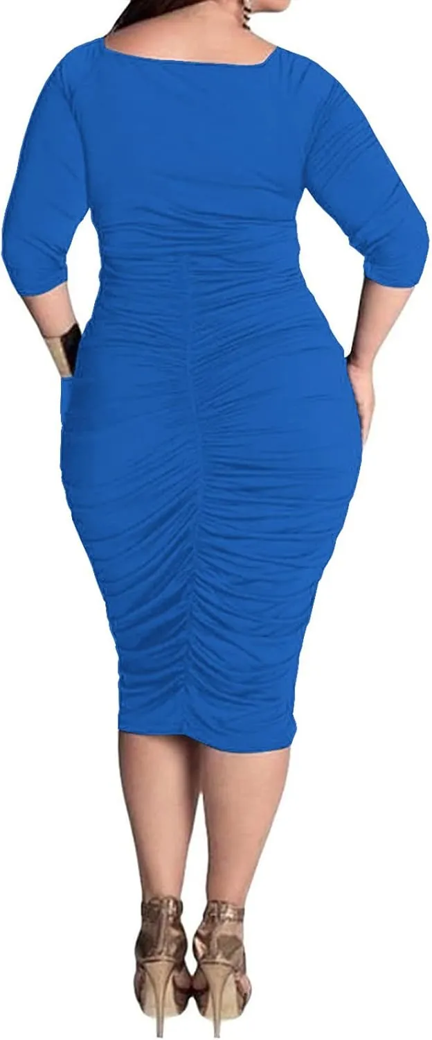 AOMONI Womens Sexy Plus Size Dresses Club Half Sleeve Midi Bodycon Party Dress