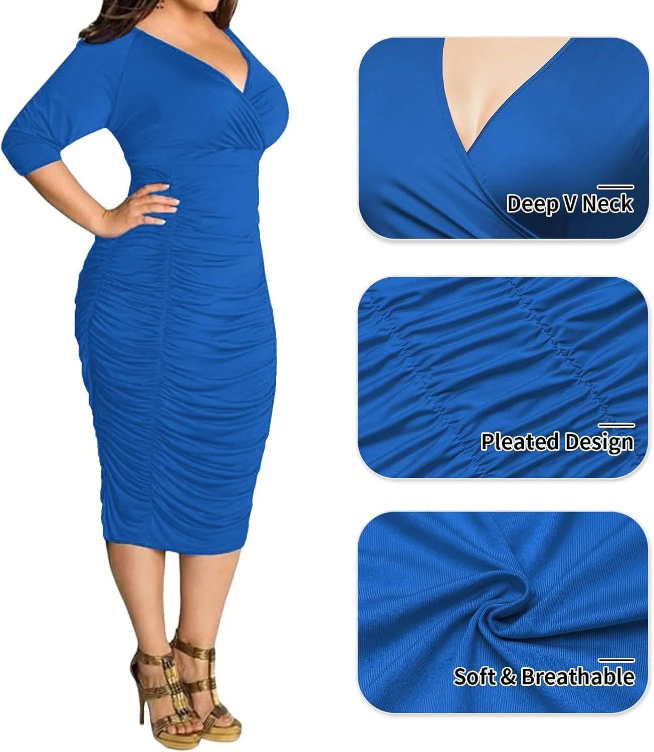 AOMONI Womens Sexy Plus Size Dresses Club Half Sleeve Midi Bodycon Party Dress