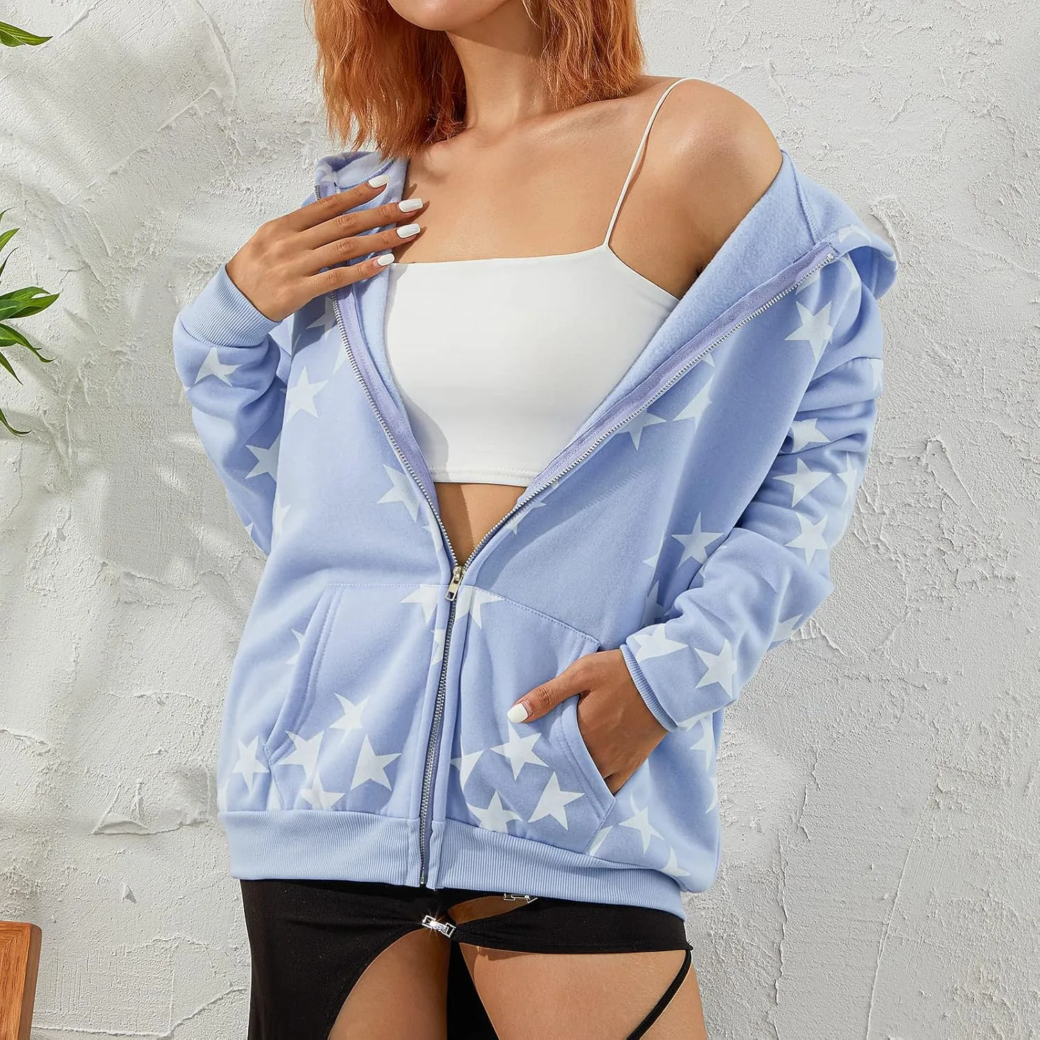 Aopwsrlyi Women Vintage Star Graphic Zip Up Hoodies Oversized Long Sleeve Gothic Punk Sweatshirt Casual Jackets Streetwear