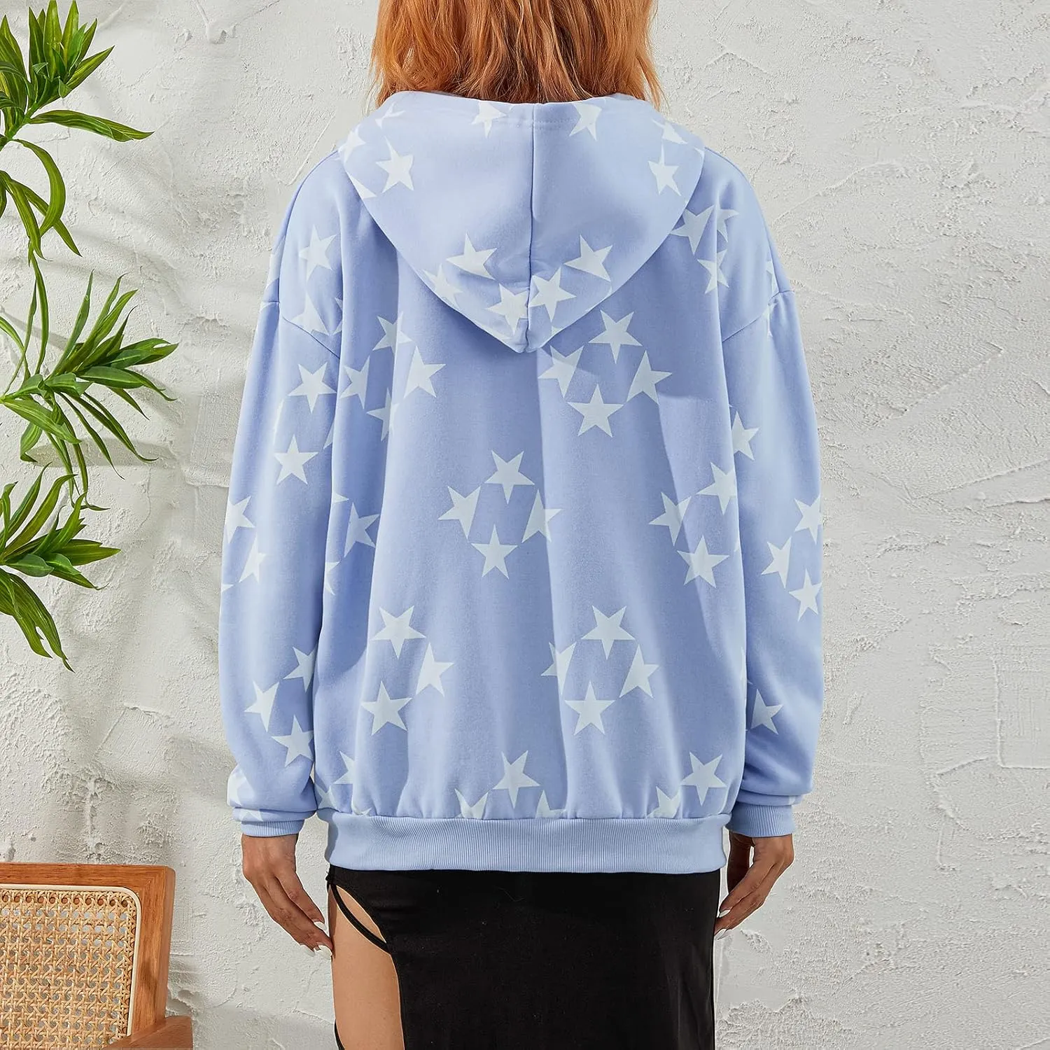 Aopwsrlyi Women Vintage Star Graphic Zip Up Hoodies Oversized Long Sleeve Gothic Punk Sweatshirt Casual Jackets Streetwear