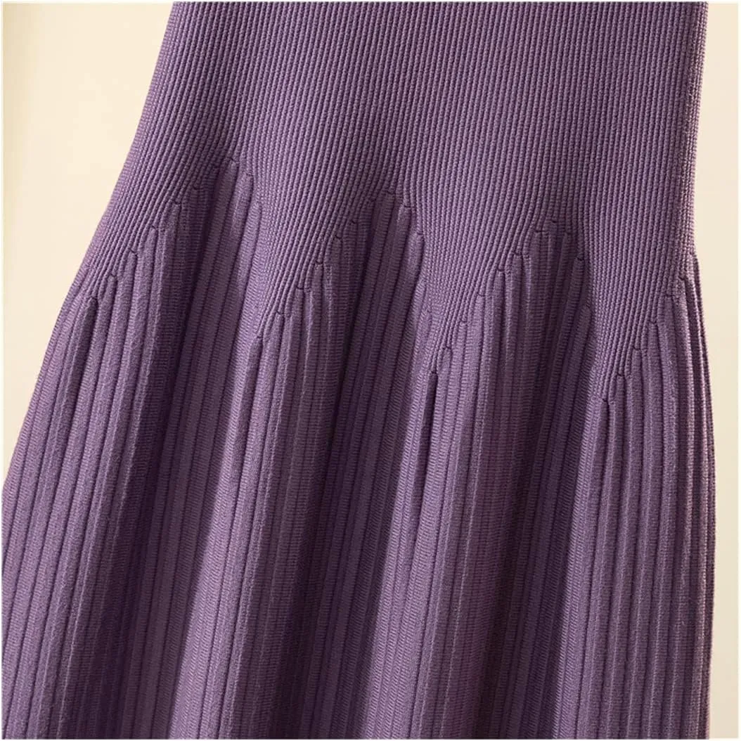 Autumn Winter Knitted Skirt Women Casual Solid All-Match A Line High Waist Pleated Midi Long Skirt