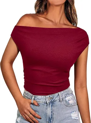 Basicspace Womens Off The Shoulder Tops Summer Going Out Crop Tank Top Corset Tube Cute Outfits T Shirt