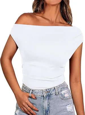 Basicspace Womens Off The Shoulder Tops Summer Going Out Crop Tank Top Corset Tube Cute Outfits T Shirt