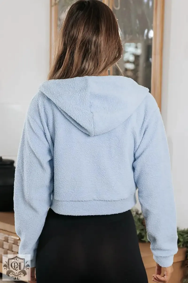 Beau Blue Cropped Sherpa Zip Up Hoodie