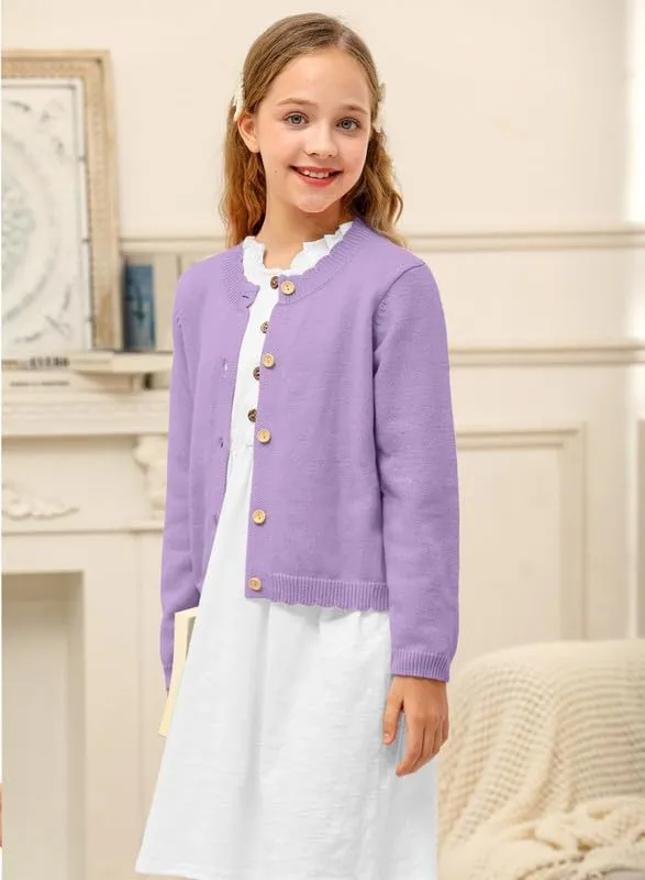 BesserBay Girls Solid Color Long Sleeve Knit Sweaters Button Down Uniform Cardigan 4-12 Years