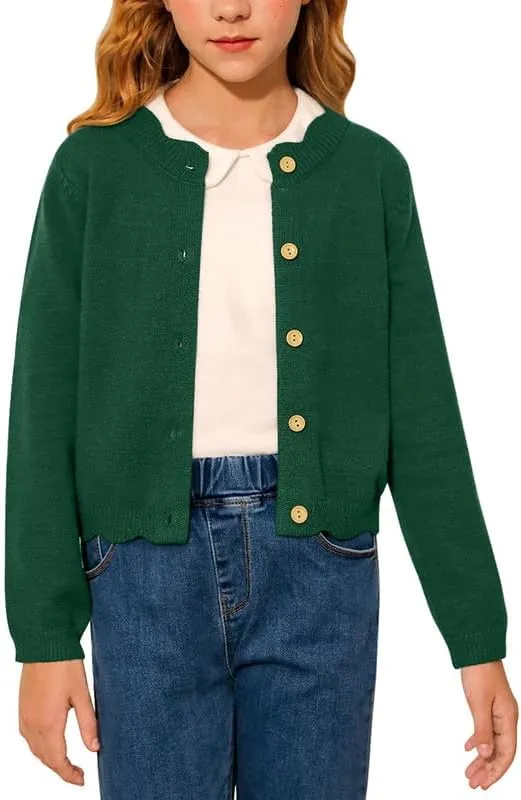 BesserBay Girls Solid Color Long Sleeve Knit Sweaters Button Down Uniform Cardigan 4-12 Years