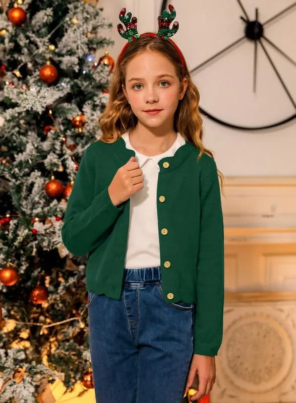 BesserBay Girls Solid Color Long Sleeve Knit Sweaters Button Down Uniform Cardigan 4-12 Years