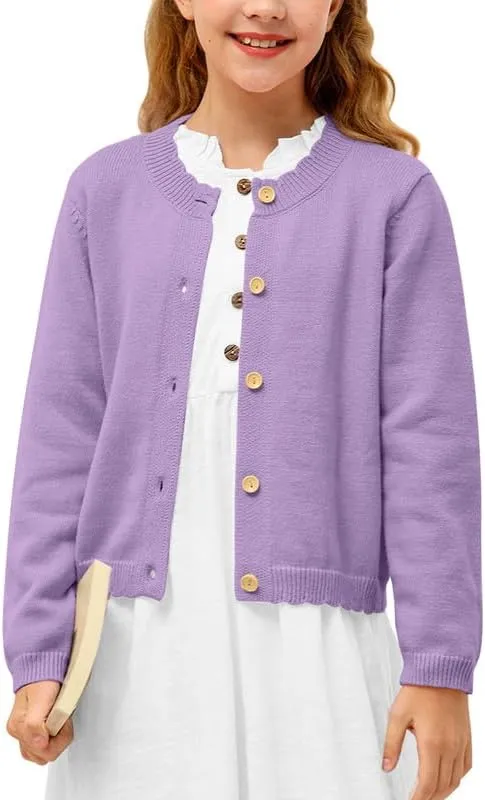 BesserBay Girls Solid Color Long Sleeve Knit Sweaters Button Down Uniform Cardigan 4-12 Years