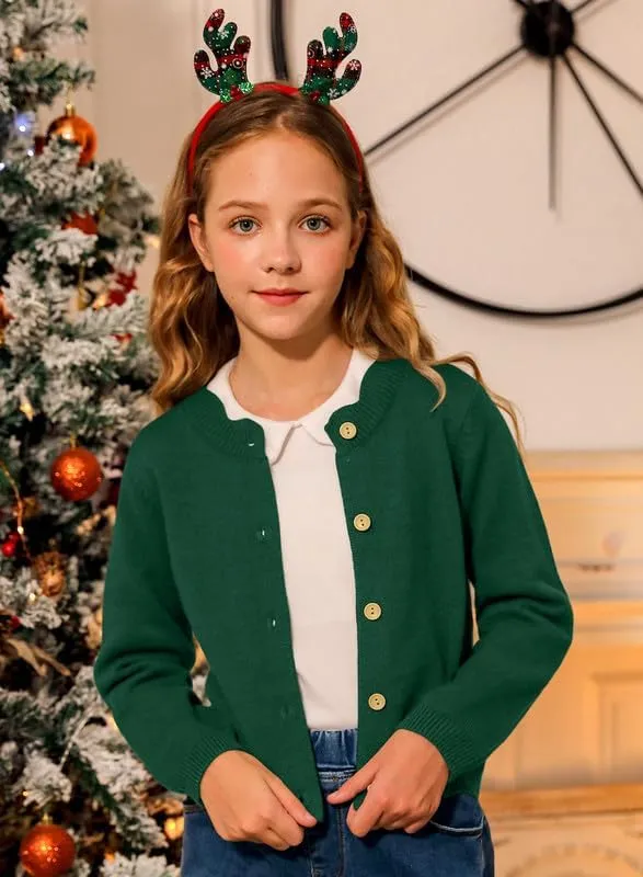 BesserBay Girls Solid Color Long Sleeve Knit Sweaters Button Down Uniform Cardigan 4-12 Years