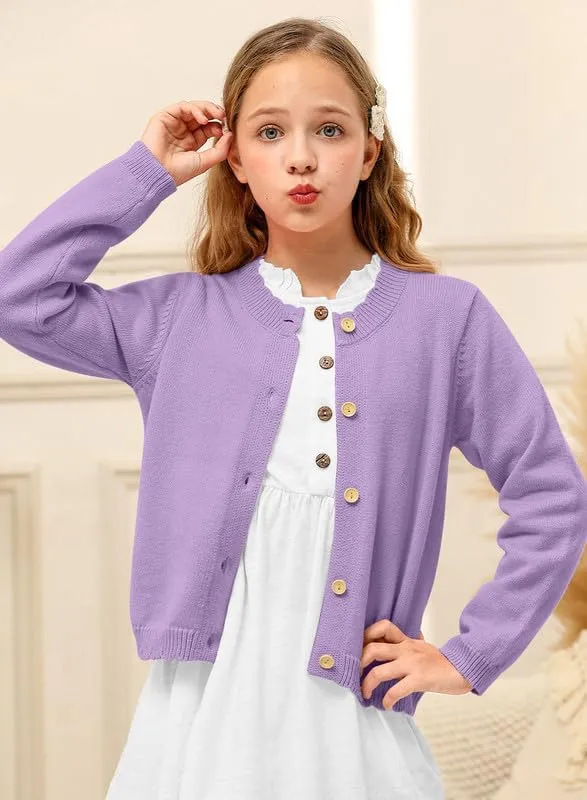 BesserBay Girls Solid Color Long Sleeve Knit Sweaters Button Down Uniform Cardigan 4-12 Years