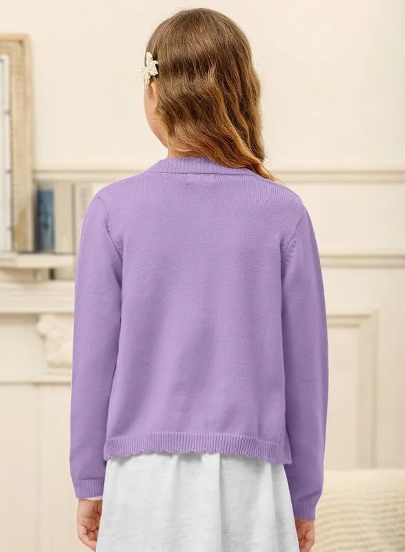 BesserBay Girls Solid Color Long Sleeve Knit Sweaters Button Down Uniform Cardigan 4-12 Years