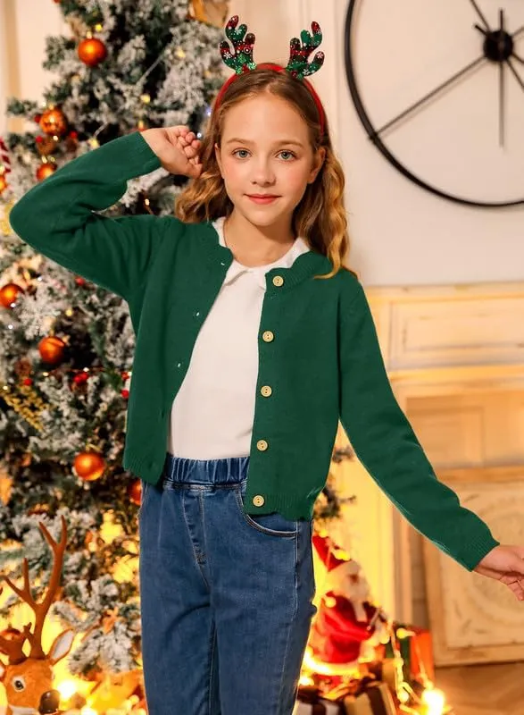 BesserBay Girls Solid Color Long Sleeve Knit Sweaters Button Down Uniform Cardigan 4-12 Years