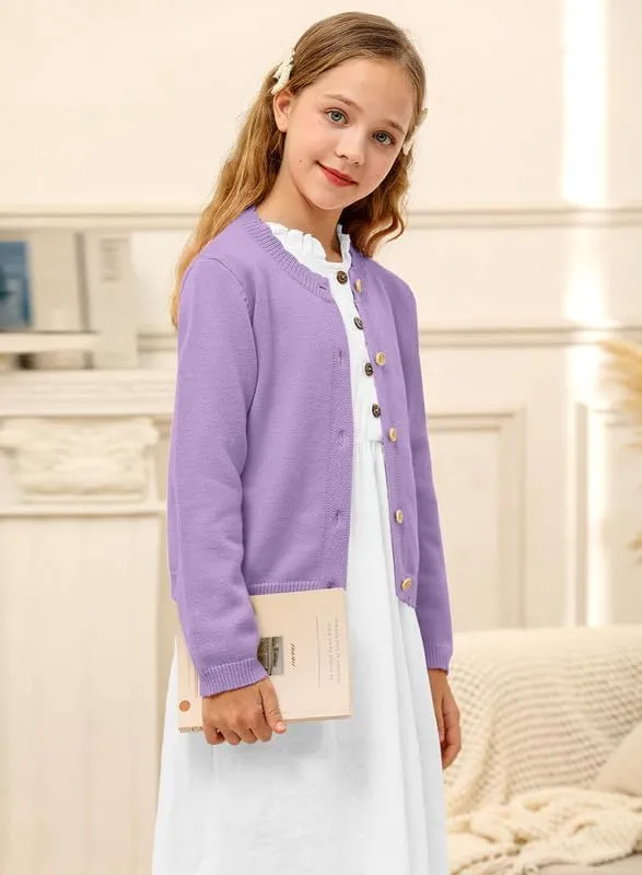 BesserBay Girls Solid Color Long Sleeve Knit Sweaters Button Down Uniform Cardigan 4-12 Years