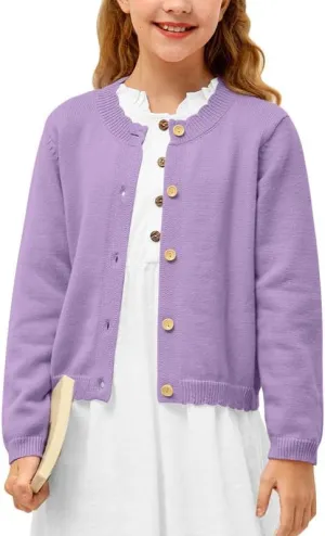 BesserBay Girls Solid Color Long Sleeve Knit Sweaters Button Down Uniform Cardigan 4-12 Years