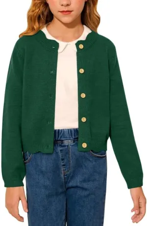 BesserBay Girls Solid Color Long Sleeve Knit Sweaters Button Down Uniform Cardigan 4-12 Years