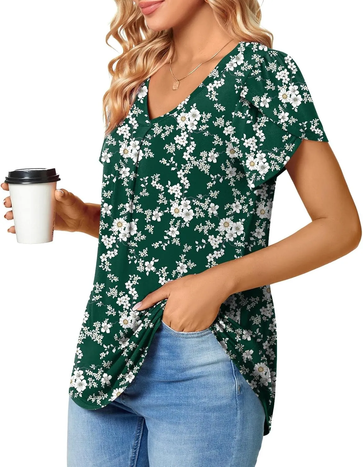 Bestbee Women's Plus Size Short Sleeve Blouses Summer Casual Loose Fit Tops V Neck Tunics