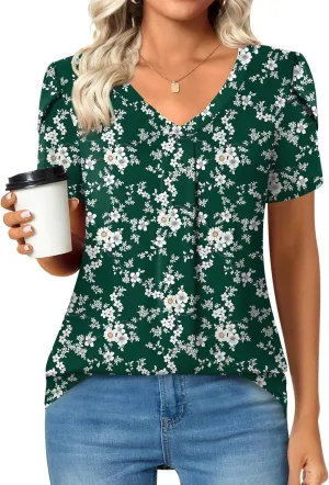 Bestbee Women's Plus Size Short Sleeve Blouses Summer Casual Loose Fit Tops V Neck Tunics