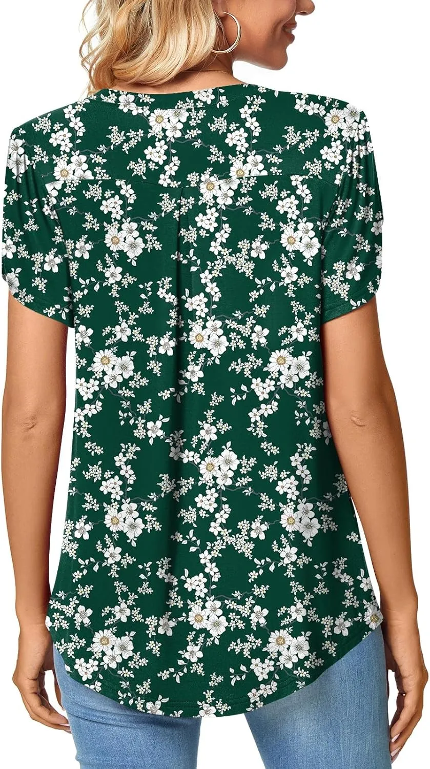 Bestbee Women's Plus Size Short Sleeve Blouses Summer Casual Loose Fit Tops V Neck Tunics