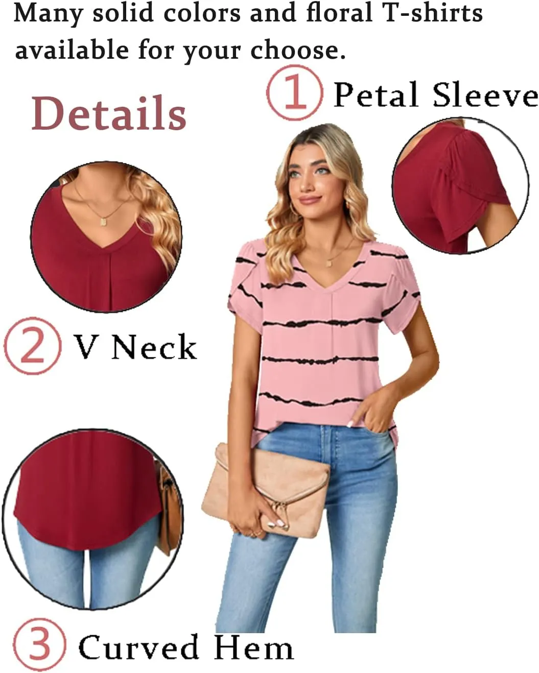 Bestbee Women's Plus Size Short Sleeve Blouses Summer Casual Loose Fit Tops V Neck Tunics
