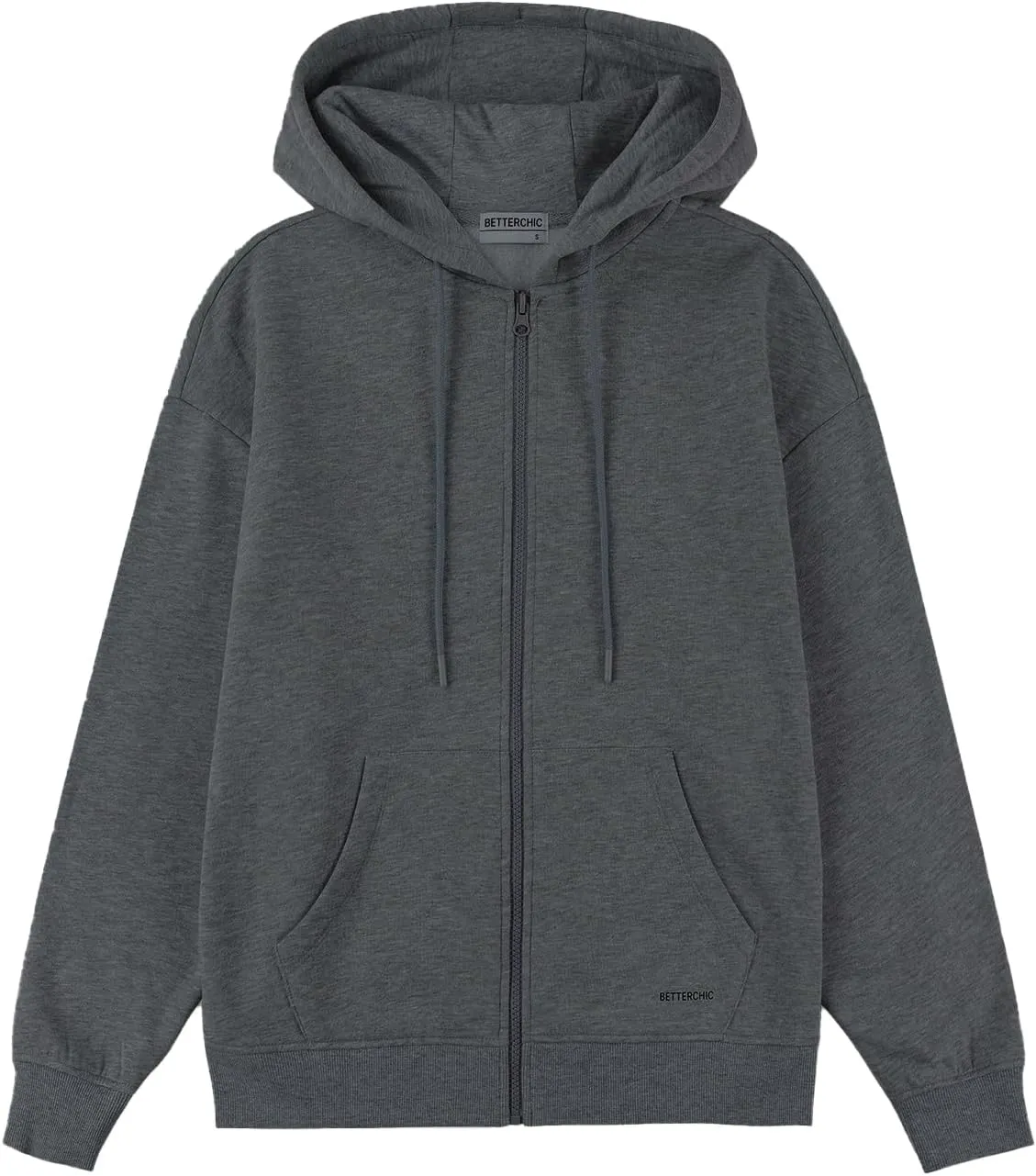 BETTERCHIC Women's Hooded Sweatshirt Casual Soft Brushed Fleece Hoody Drop Shoulder Full Zip Up Hoodie Size S-2XL
