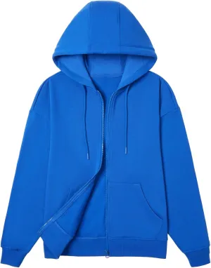 BETTERCHIC Women's Hooded Sweatshirt Casual Soft Brushed Fleece Hoody Drop Shoulder Full Zip Up Hoodie Size S-2XL