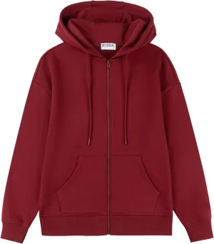 BETTERCHIC Women's Hooded Sweatshirt Casual Soft Brushed Fleece Hoody Drop Shoulder Full Zip Up Hoodie Size S-2XL