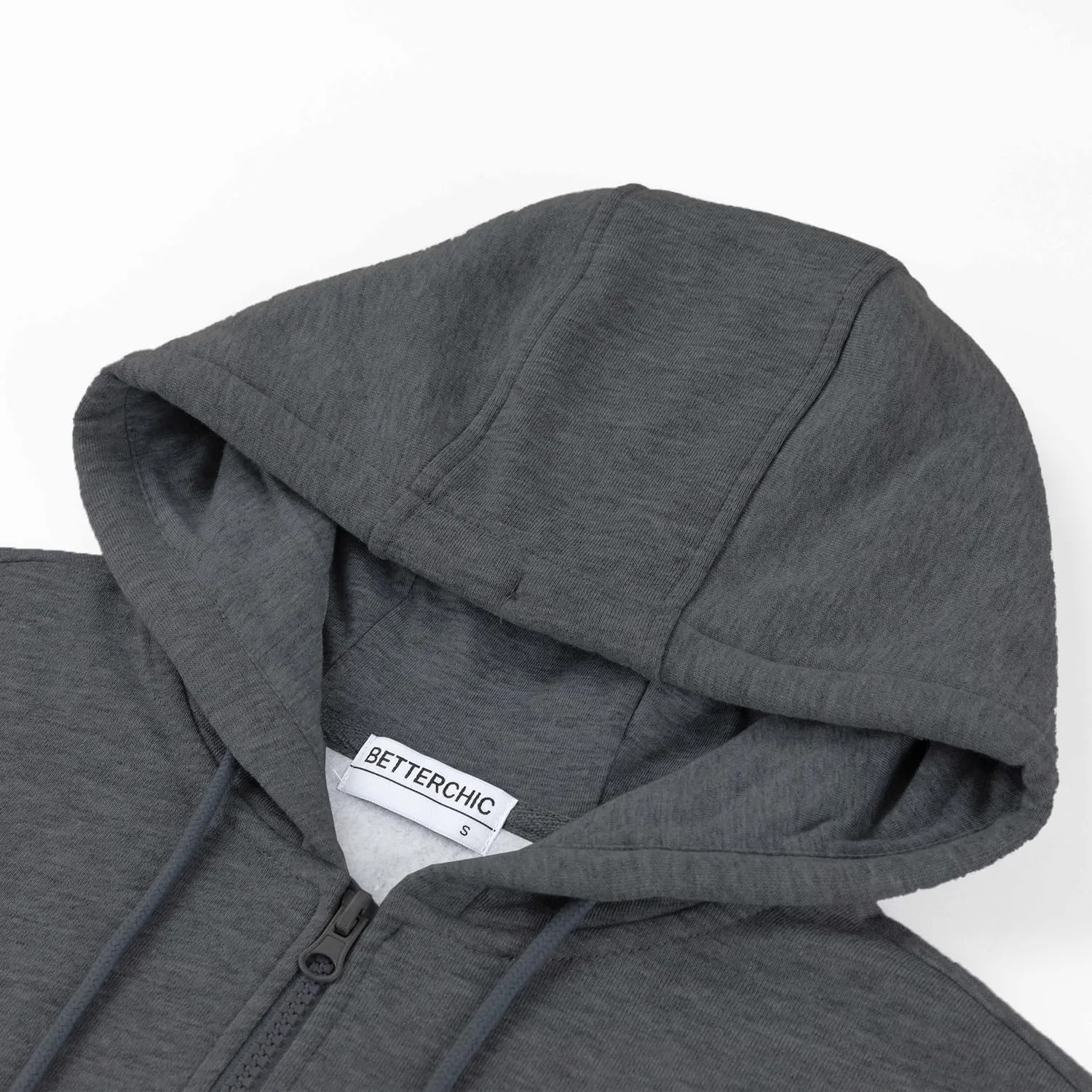 BETTERCHIC Women's Hooded Sweatshirt Casual Soft Brushed Fleece Hoody Drop Shoulder Full Zip Up Hoodie Size S-2XL