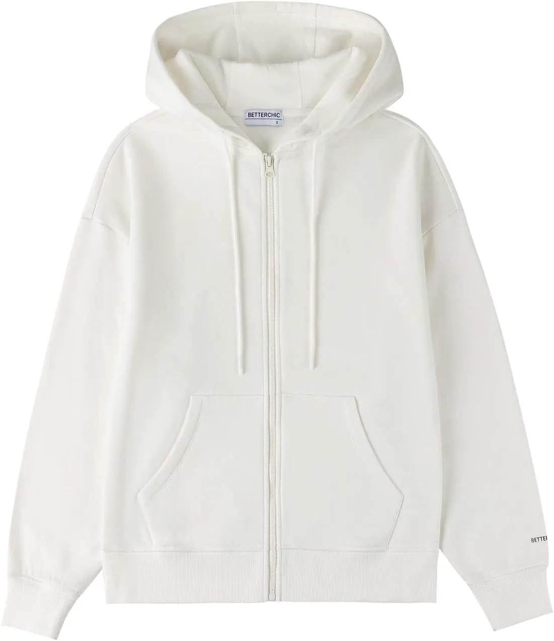 BETTERCHIC Women's Hooded Sweatshirt Casual Soft Brushed Fleece Hoody Drop Shoulder Full Zip Up Hoodie Size S-2XL