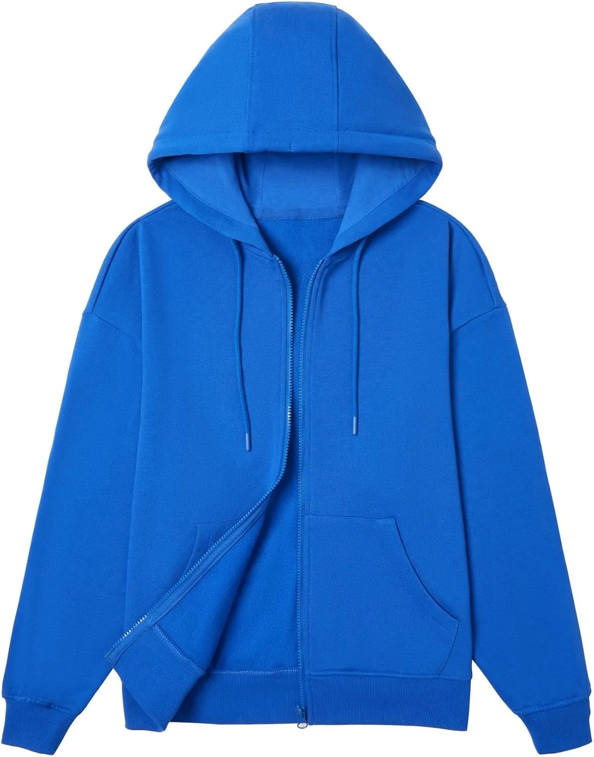 BETTERCHIC Women's Hooded Sweatshirt Casual Soft Brushed Fleece Hoody Drop Shoulder Full Zip Up Hoodie Size S-2XL