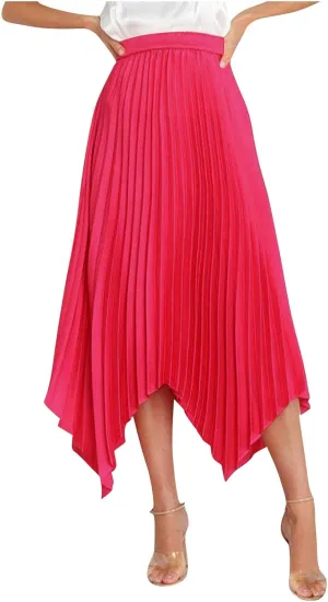 Boho Skirts for Women Casual Soft High Waisted Asymmetrical Maxi Skirt Womens Summer Long Pleated Skirt Midi Length