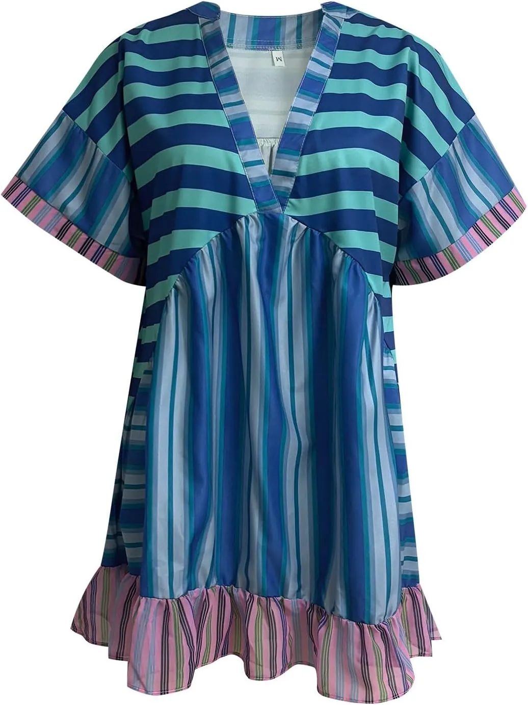 Boho Summer Dress Casual Patchwork Floral Deep V Neck Ruffle Oversized Babydoll Sundress Y2k Hot Shot Mini Dress