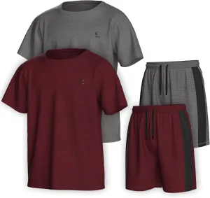 Boys Clothing Sets Tagless Loose Athletic Performance Crew Neck T-Shirt and Short Outfits Size 3-16 (4 Piece Set)