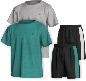 Boys Clothing Sets Tagless Loose Athletic Performance Crew Neck T-Shirt and Short Outfits Size 3-16 (4 Piece Set)