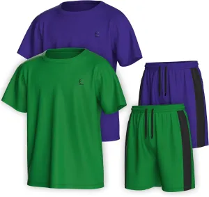 Boys Clothing Sets Tagless Loose Athletic Performance Crew Neck T-Shirt and Short Outfits Size 3-16 (4 Piece Set)
